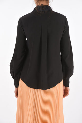 Tie Neck Two Tone Silk Shirt