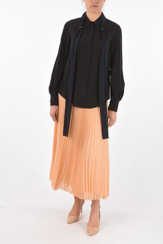 Tie Neck Two Tone Silk Shirt