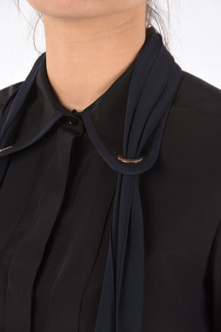Tie Neck Two Tone Silk Shirt