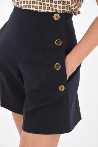 Side Buttoned Wool and Cashmere Shorts