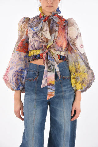 Tie Neck Linen Blend Crop Top