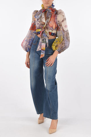 Tie Neck Linen Blend Crop Top