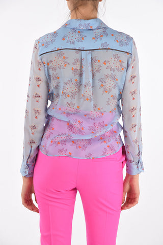 Straight Collar Floral Patterned Silk Shirt
