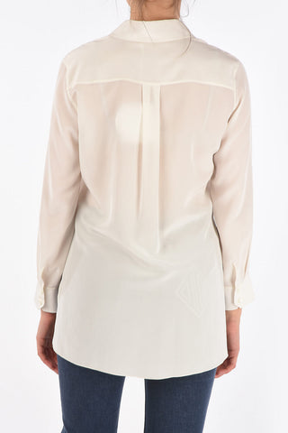 Straight Collar Lace Insert Silk Shirt