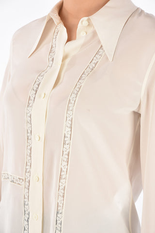 Straight Collar Lace Insert Silk Shirt