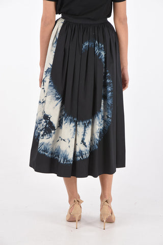Front Buttoned Tie Dye Godet Midi Skirt