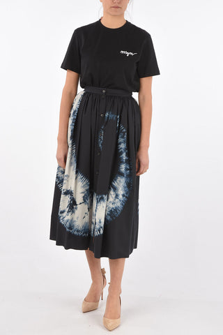 Front Buttoned Tie Dye Godet Midi Skirt