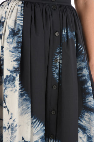 Front Buttoned Tie Dye Godet Midi Skirt