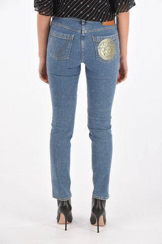 Slim Fit Jeans with MEDUSA Glittery Print
