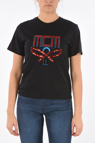 Crew Neck Embroidered T-Shirt with Paillettes