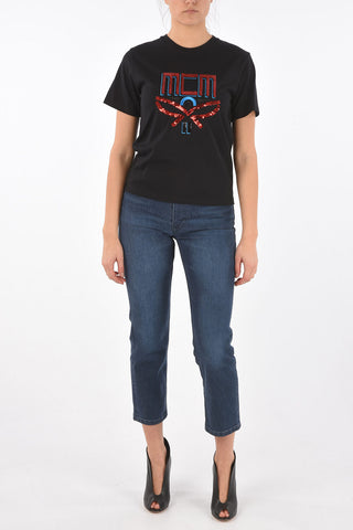 Crew Neck Embroidered T-Shirt with Paillettes