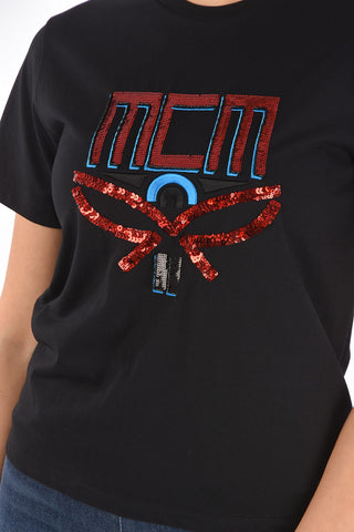 Crew Neck Embroidered T-Shirt with Paillettes