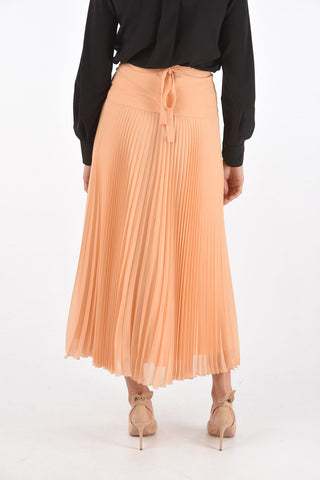 Pleated Silk Blend Long Skirt