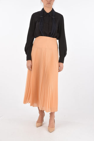 Pleated Silk Blend Long Skirt