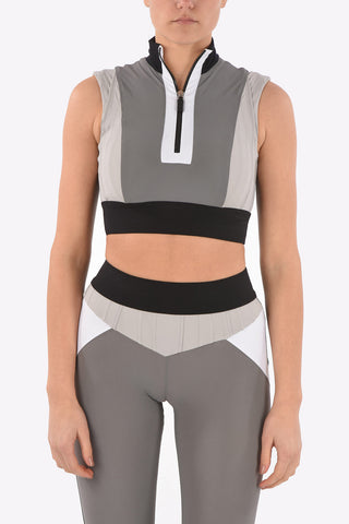 Two-tone crop top with half front zip