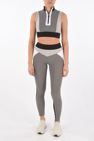 Two-tone crop top with half front zip