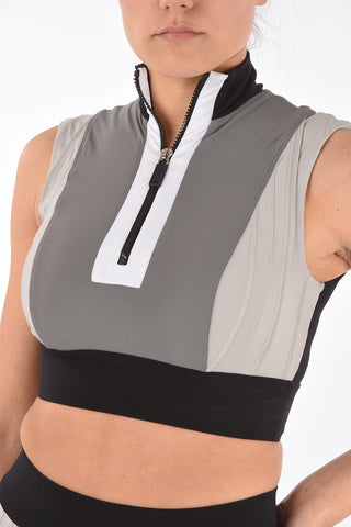 Two-tone crop top with half front zip