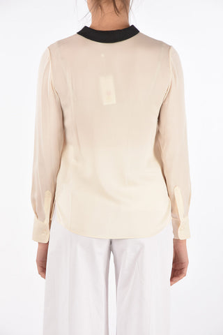 Two Tone Tie Neck Silk Blouse