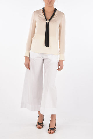 Two Tone Tie Neck Silk Blouse