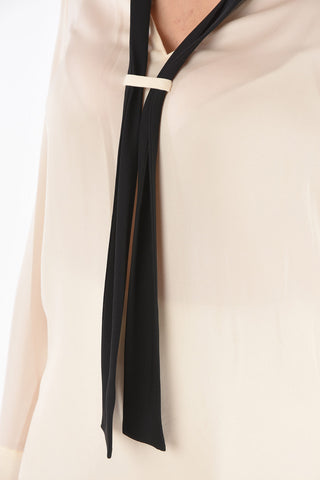 Two Tone Tie Neck Silk Blouse