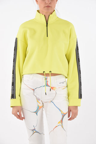 Felpa Crop con Half Zip e Coulisse