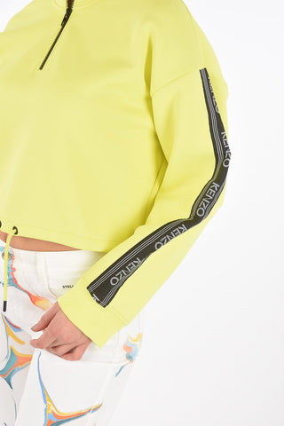 Felpa Crop con Half Zip e Coulisse