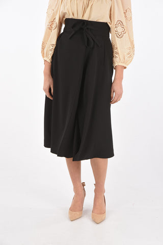 Pleated Flared Midi Skirt with Cut-out Detail