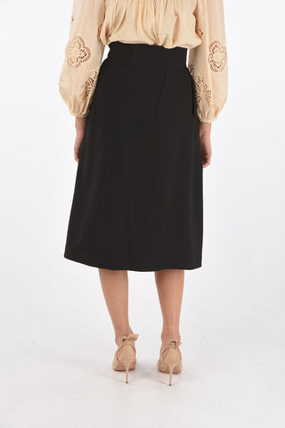 Pleated Flared Midi Skirt with Cut-out Detail