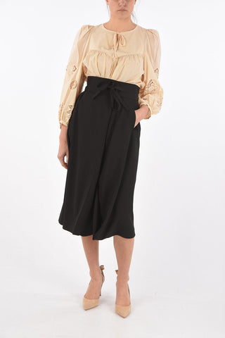Pleated Flared Midi Skirt with Cut-out Detail