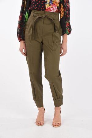 Candy Shaped EBURNEA Stretch Cotton Pants with Belt