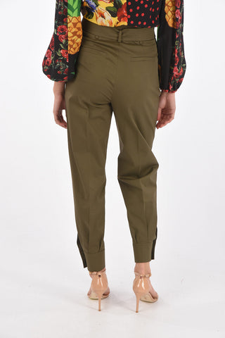 Candy Shaped EBURNEA Stretch Cotton Pants with Belt