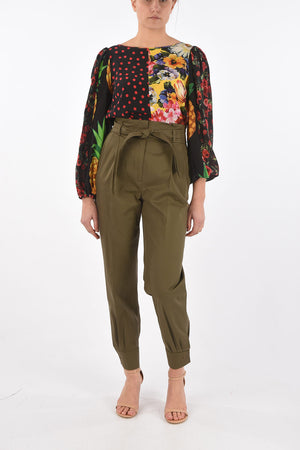 Candy Shaped EBURNEA Stretch Cotton Pants with Belt