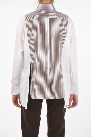 Camicia Ruffle Front con Dettaglio Gessato e Spacchi Posteriori
