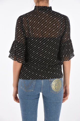 Butterfly Sleeved Monogram Fabric Top