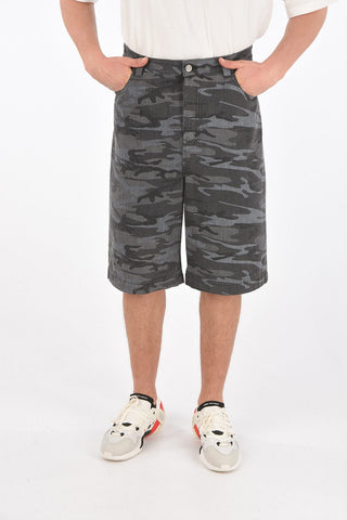 5 Pocket Camouflage Printed Denim Shorts