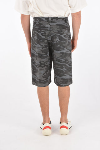 5 Pocket Camouflage Printed Denim Shorts