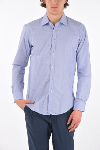 Camicia in Cotone Motivo Micro Pied de Poule