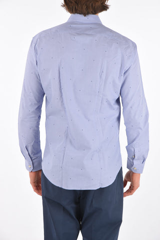 Camicia in Cotone Motivo Micro Pied de Poule