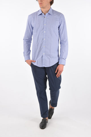 Camicia in Cotone Motivo Micro Pied de Poule