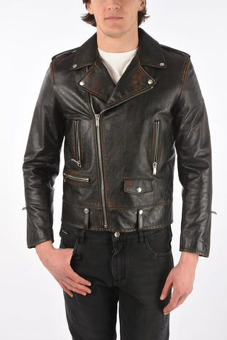 Lived-in Effect Leather Biker Jacket