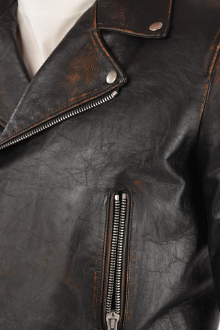 Lived-in Effect Leather Biker Jacket