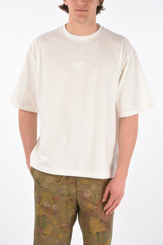 T-Shirt Girocollo in Cotone con Logo in Rilievo
