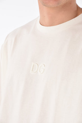 T-Shirt Girocollo in Cotone con Logo in Rilievo