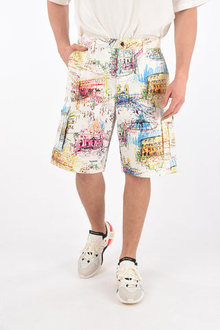 Doodle Motif Denim Cargo Shorts