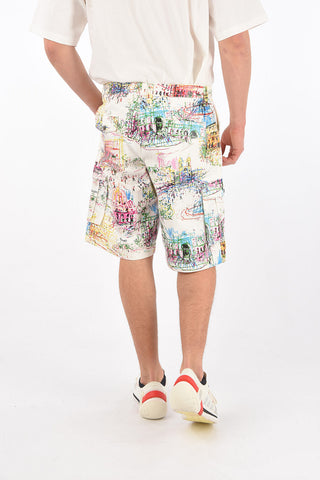 Doodle Motif Denim Cargo Shorts