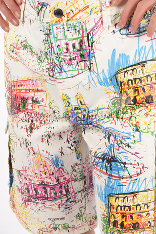 Doodle Motif Denim Cargo Shorts