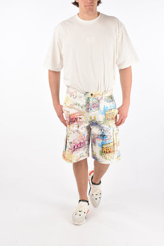 Doodle Motif Denim Cargo Shorts