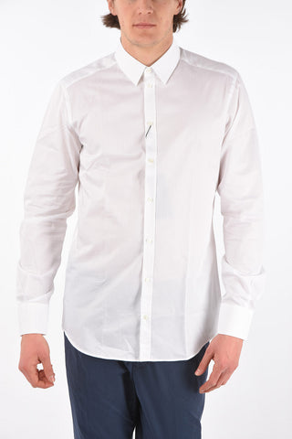 GOLD Camicia Gessata in Cotone Jacquard Logato