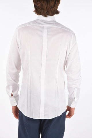 GOLD Camicia Gessata in Cotone Jacquard Logato