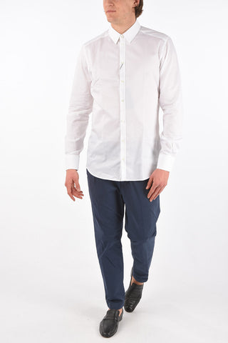 GOLD Camicia Gessata in Cotone Jacquard Logato